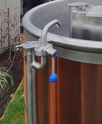 Electric hot tub with natural wood finish, outdoor spa in backyard