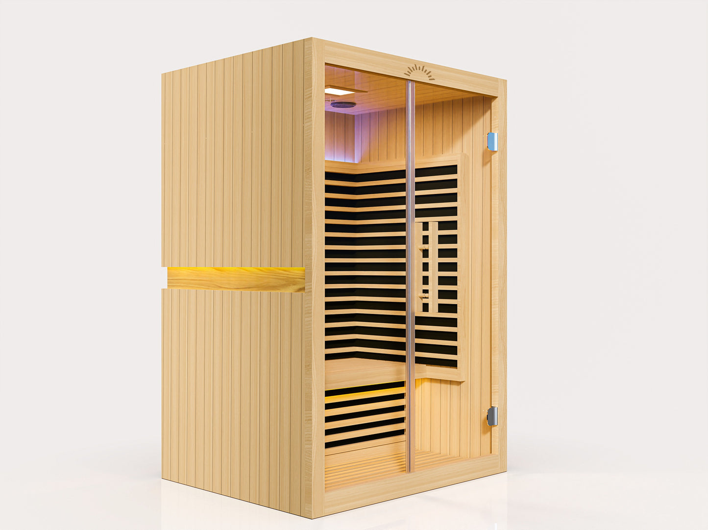 Vantage FAR Infrared Sauna – 2 Person: “Two-person infrared sauna in natural timber with full-spectrum heating panels and modern Scandinavian design.