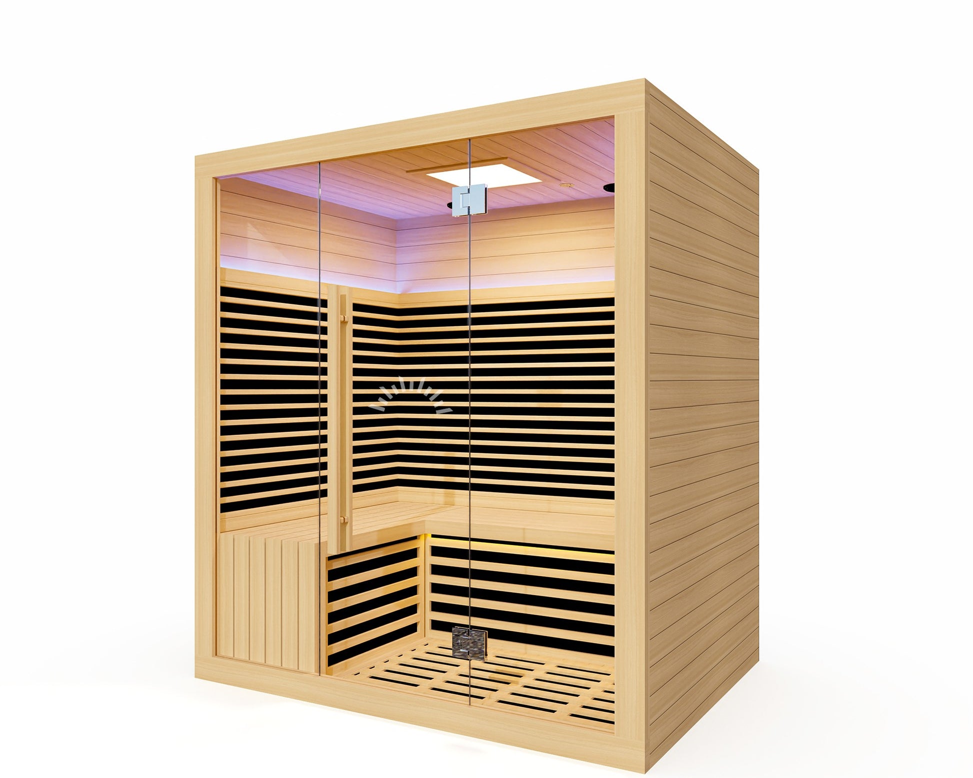 Vantage FAR Infrared Sauna – 4 Person: “Luxury four-person infrared sauna built from FSC-certified Canadian Hemlock with integrated Bluetooth audio