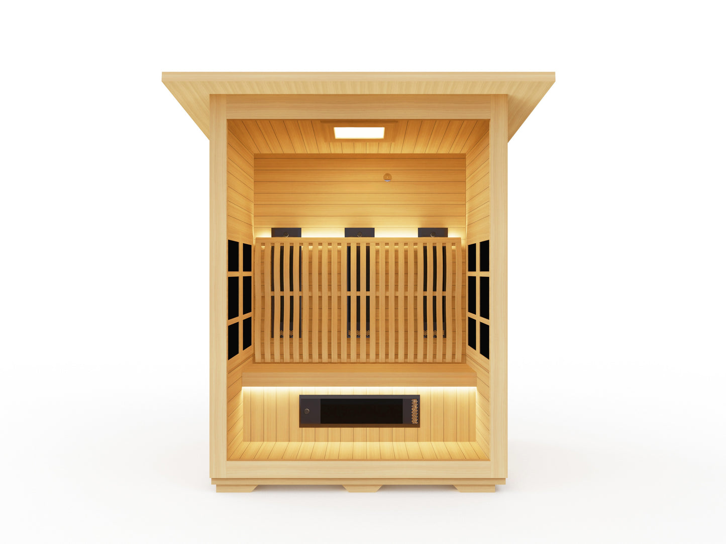 Scandinavian outdoor sauna with timber cladding in modern backyard.