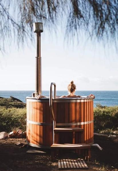 Luxury outdoor hot tub with Scandinavian design in natural setting