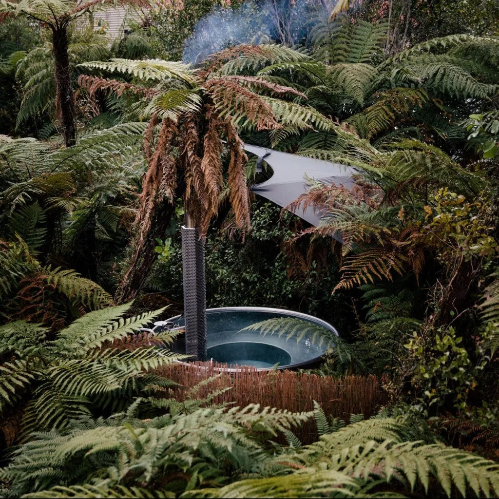 Wood-fired burner and electric heating system, hybrid outdoor spa