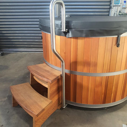 Wood-fired burner and electric heating system, outdoor spa