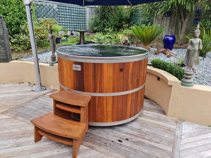 Electric hot & cold tub with natural wood finish