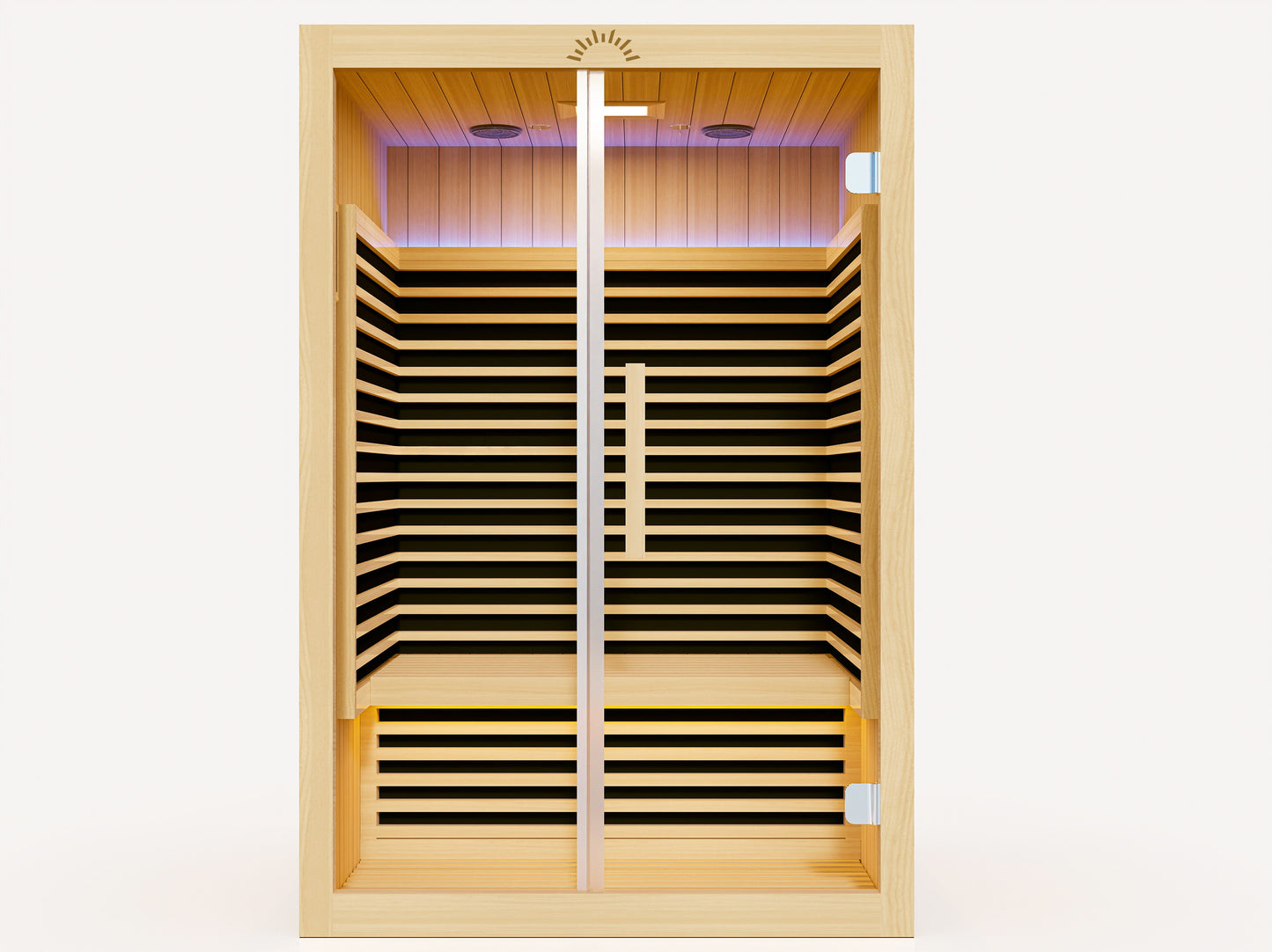 Vantage FAR Infrared Sauna – 2 Person: “Two-person infrared sauna in natural timber with full-spectrum heating panels and modern Scandinavian design.