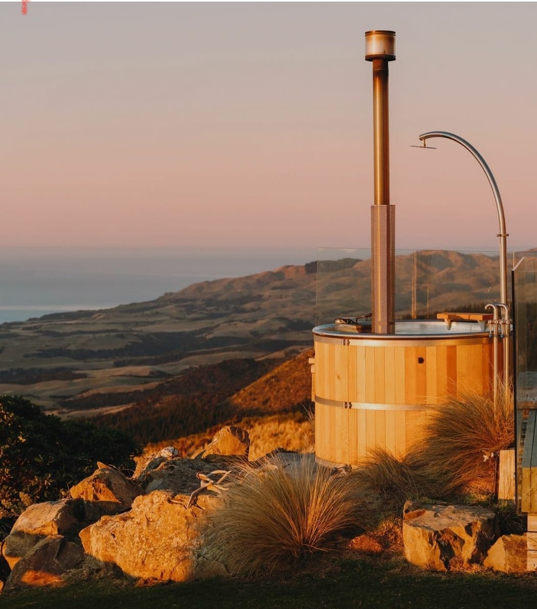 Wood-fired burner and electric heating system, outdoor spa