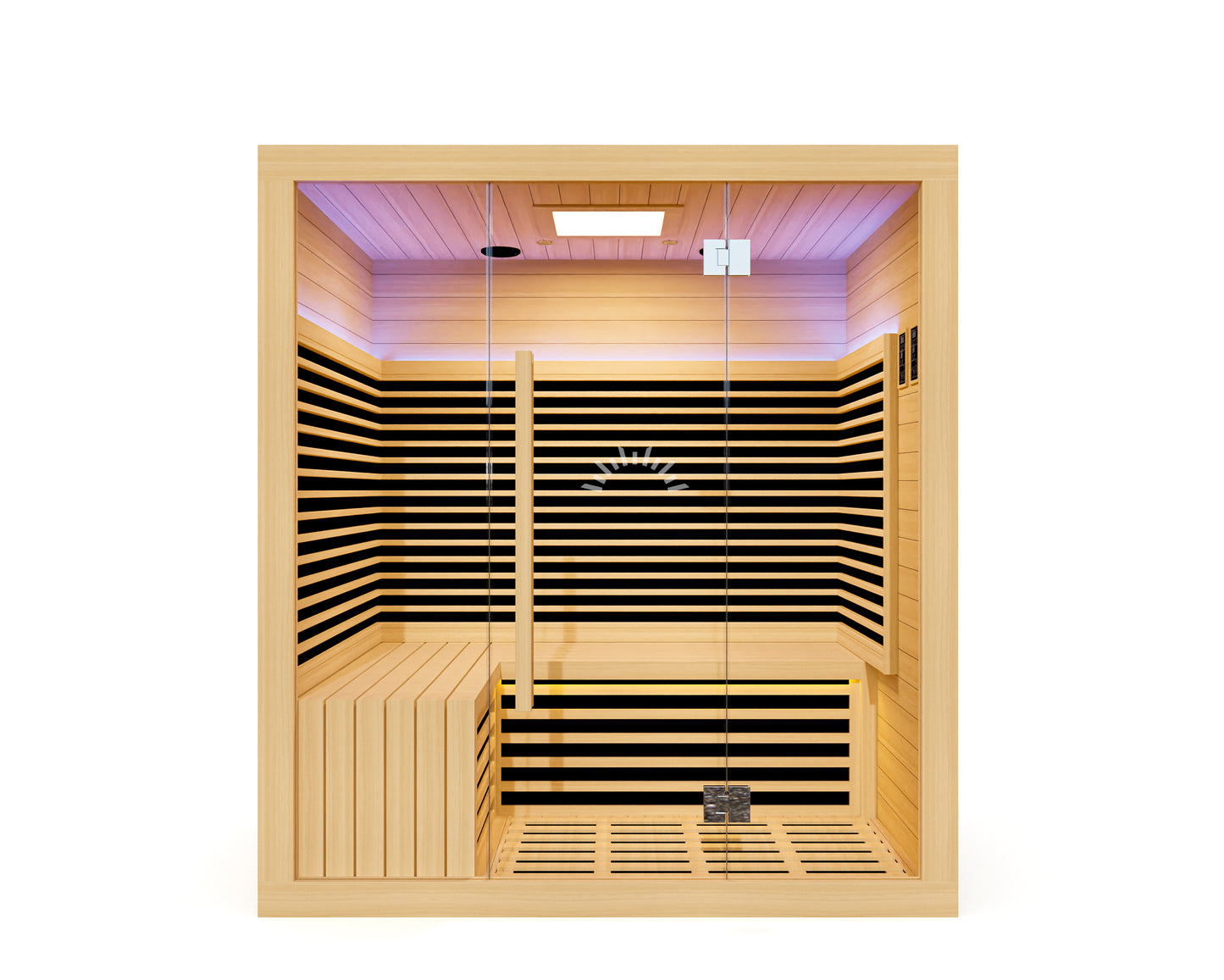 Vantage FAR Infrared Sauna – 4 Person: “Luxury four-person infrared sauna built from FSC-certified Canadian Hemlock with integrated Bluetooth audio.
