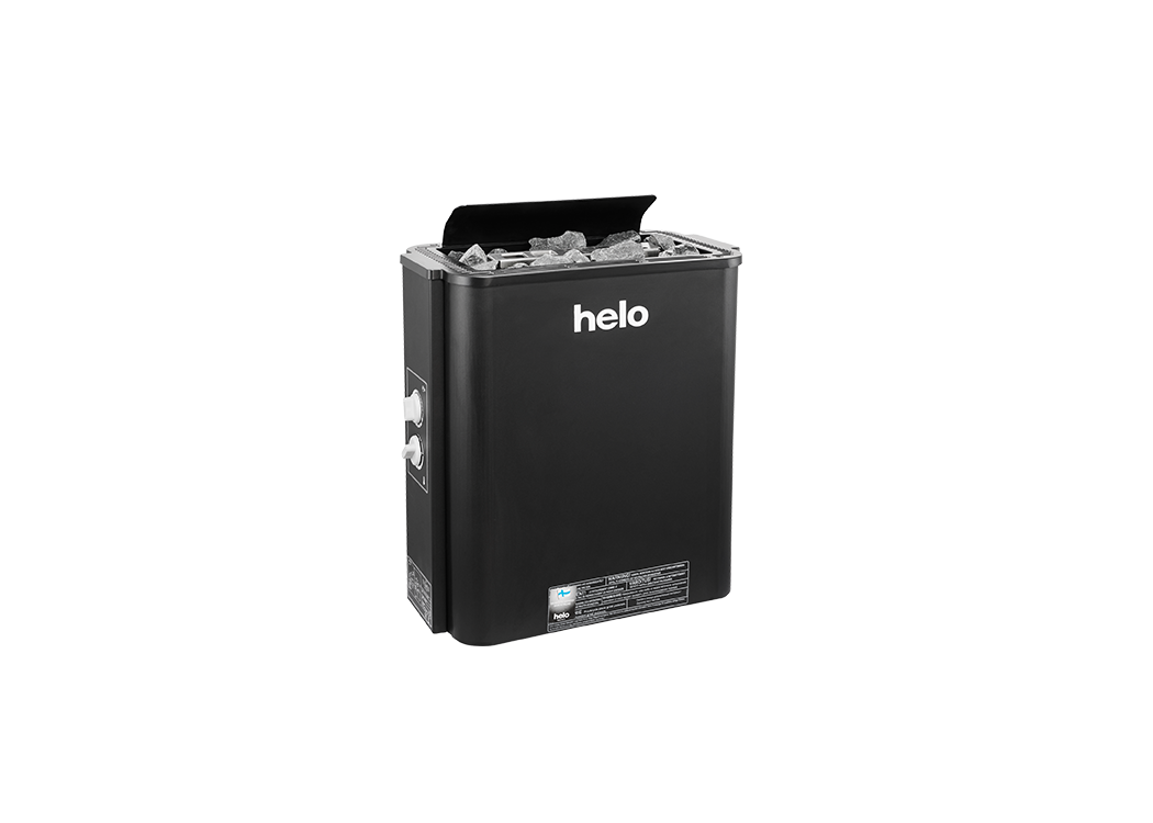 The Helo Vienna 80 STS Sauna Heater in Black is designed for modern homes, suited for 3–12 m³ rooms. 