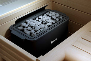 The Helo Vienna 80 STS Sauna Heater in Black is designed for modern homes, suited for 3–12 m³ rooms. 
