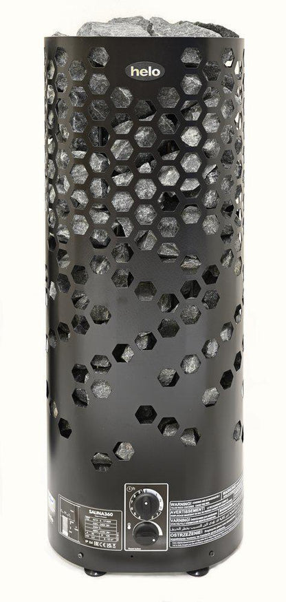 The Helo Ringo Black 60 STJ BWT Sauna Heater is designed for family saunas, suited for 5–9 m³ rooms. 70 kg stone capacity, fast heating, built-in timer and thermostat.